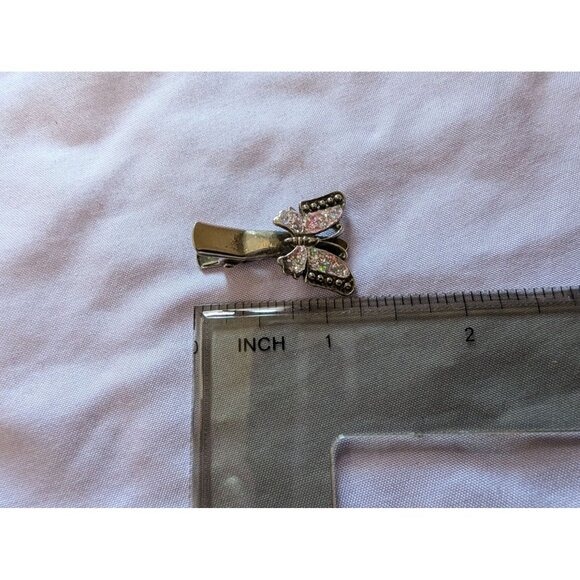 Vintage Butterfly Design Metal Hair Clip Barrette With Rhinestones - Picture 2 of 2